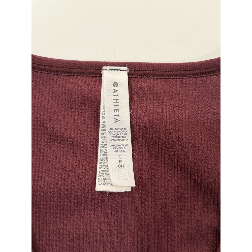 Athleta Aurora Tank Ribbed V-Neck Crop Top Burgundy Red Small S Activewear Yoga - Picture 4 of 6